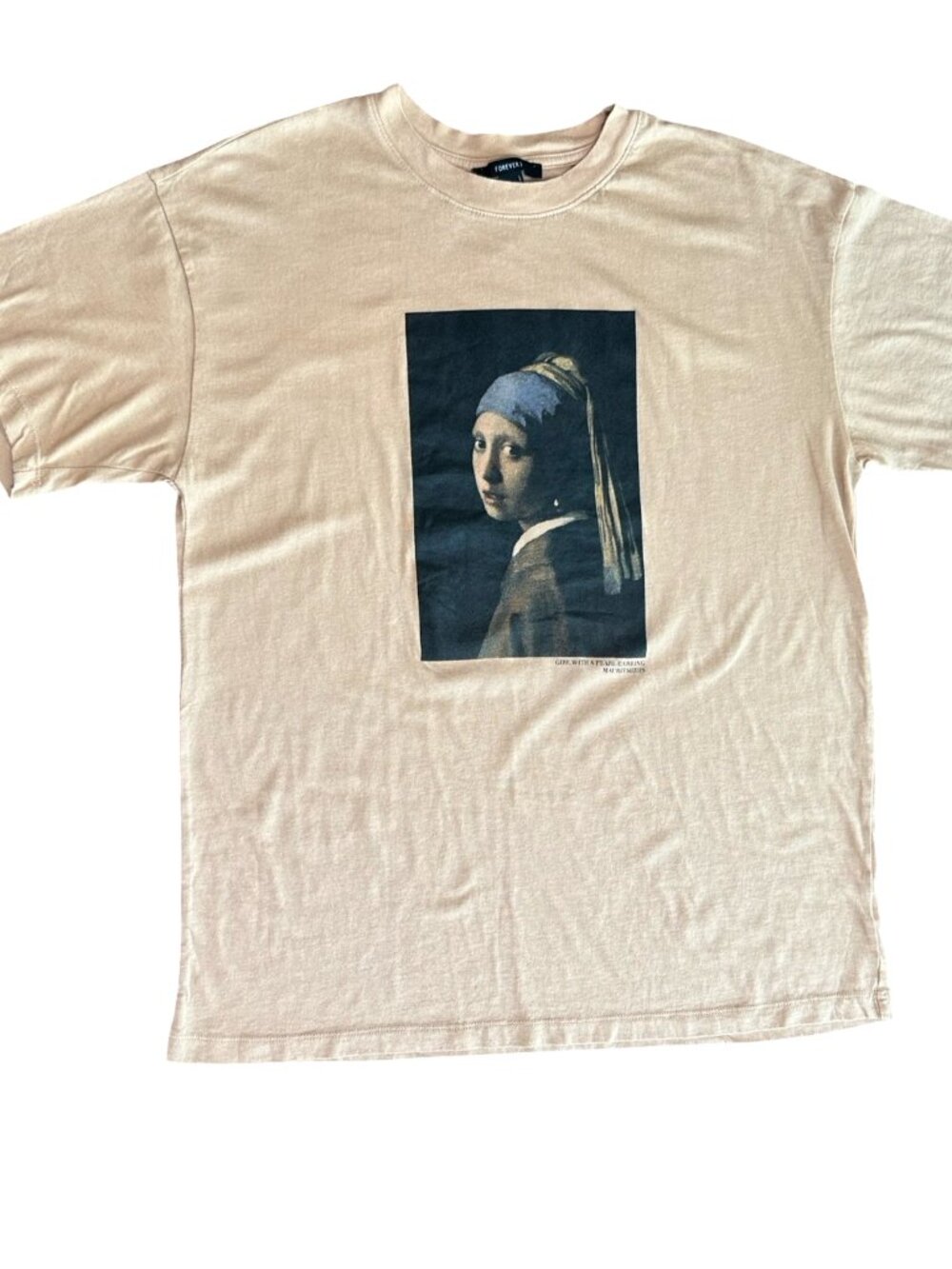 Forever 21 Girl with a Pearl Earring Vermeer Mauritshuis Art TShirt Tan Womens L